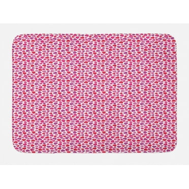 Valentine's Day Bath Mat, Love Themed Simple Pattern with Hearts, Plush Bathroom Decor Mat with Non Slip Backing, 29.5" X 17.5", Pink Fuchsia, by Ambesonne