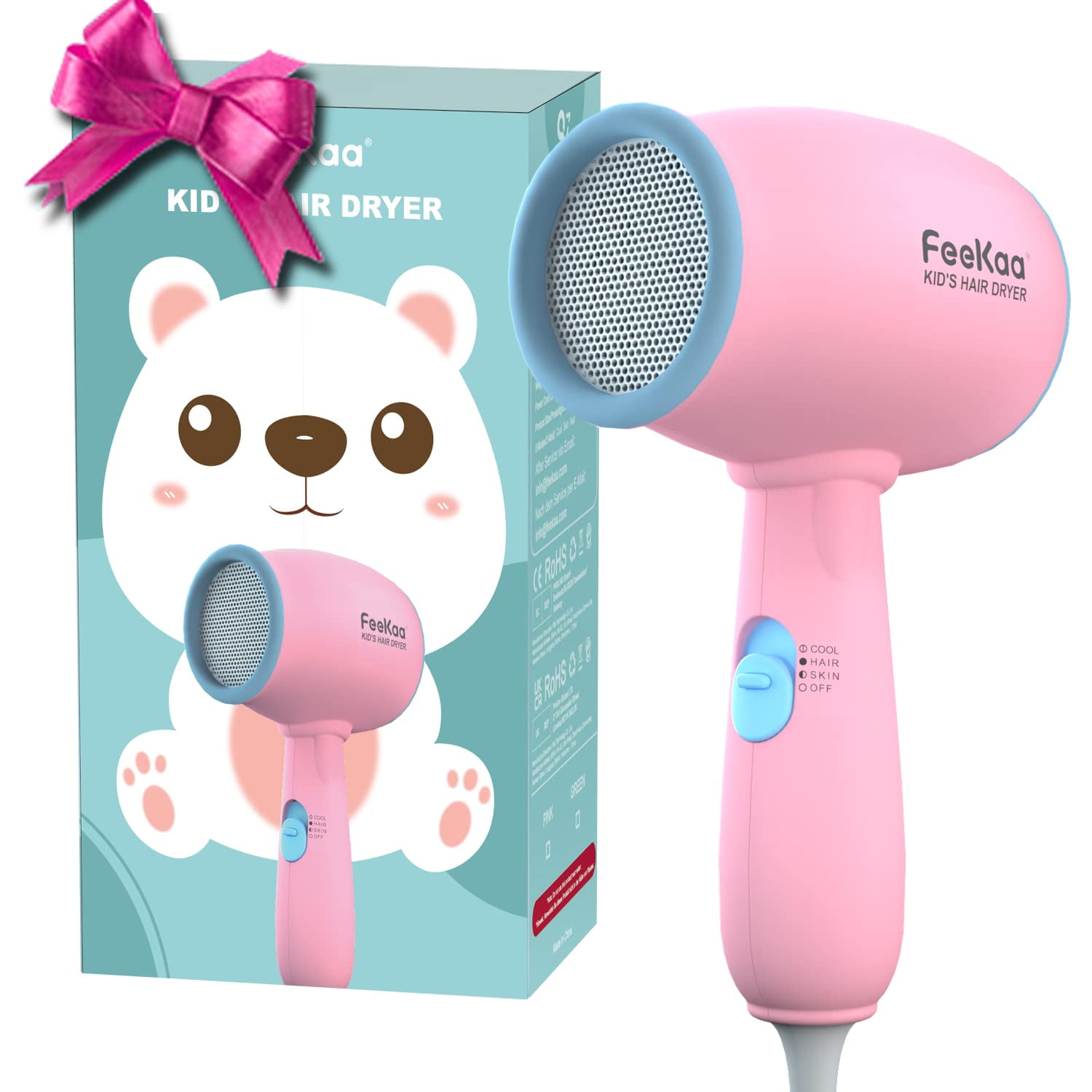 FeeKaa Sèche-Cheveux pour Enfants, Rose, 500 Watts, Léger, Chaleur