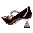 thumbnail image 4 of FSJ Women Classic Rhinestone Flared Low Heel One Strap Pumps Pointed Closed Toe Slip On Comfortable Office Wedding Dance Dress Shoes Size 11 Purple, 4 of 4