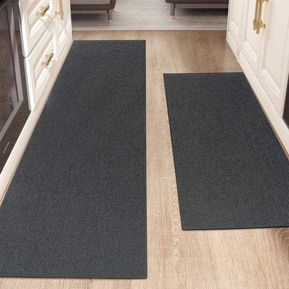 Color&Geometry Ensemble de Tapis de Cuisine Lavables, Tapis de Cuisine Absorbant Extra Long Antidérapant pour Évier avant, Buanderie, Couloir, 24"x36 Pouces+24"x72 Pouces, Gris