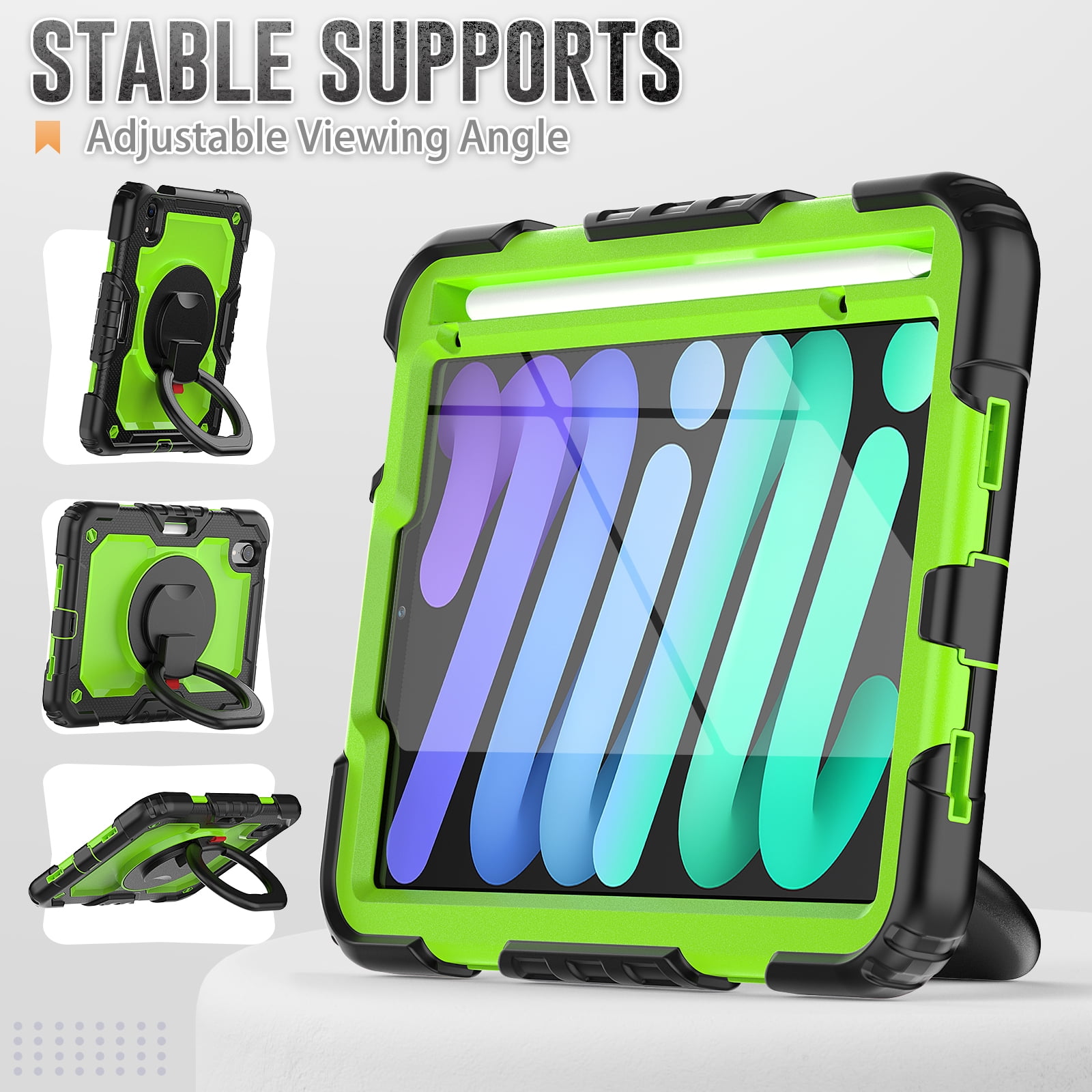 iPad Mini 6 Case 2021, Dteck 360 Rotating Heavy Duty Shockproof with Rugged Stand Pencil Holder for Kids Case for iPad Mini 6th Generation 8.3 Inch - Shoulder Strap, Screen Protector, B