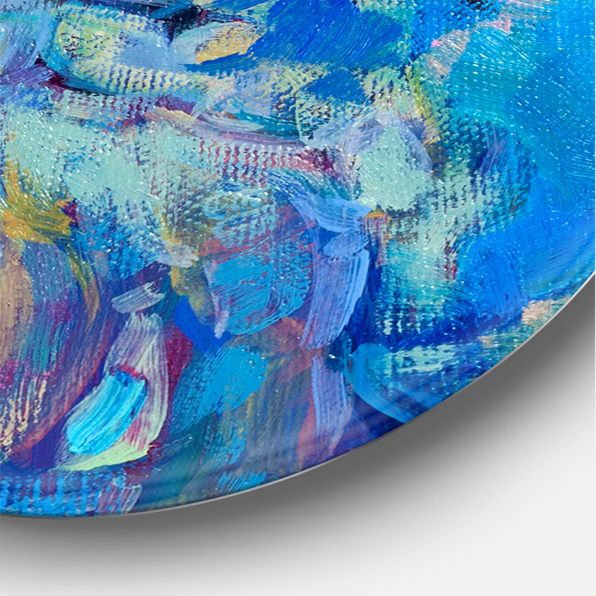 Designart 'Whirly Blue Waves Under Orange Sunset' Nautical & Coastal Circle Metal Wall Art 29x29 - Disc of 29