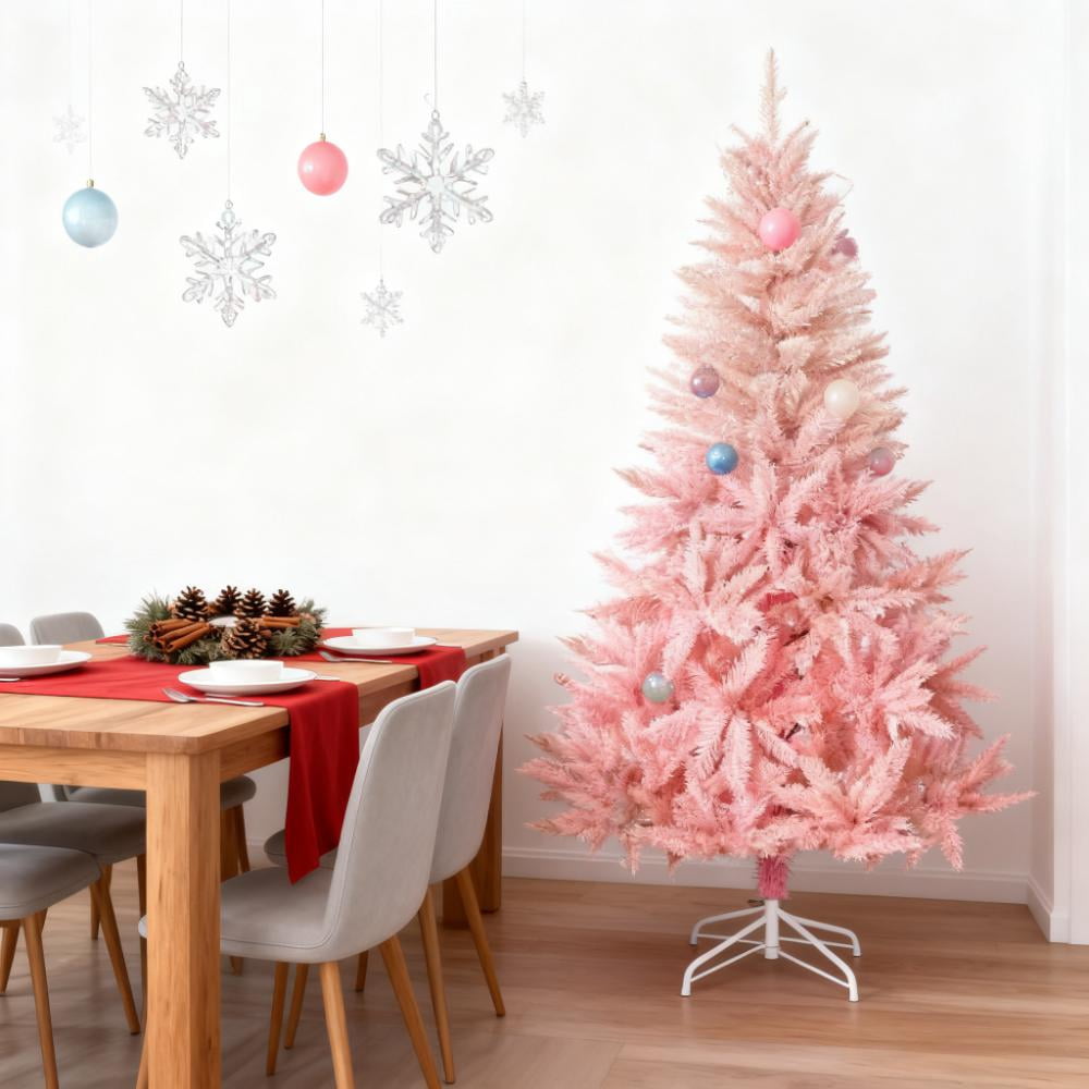 7ft Unlit Pink Christmas Tree 1000 Tips Wide Shape Flame Retardant Indoor Holiday Decor