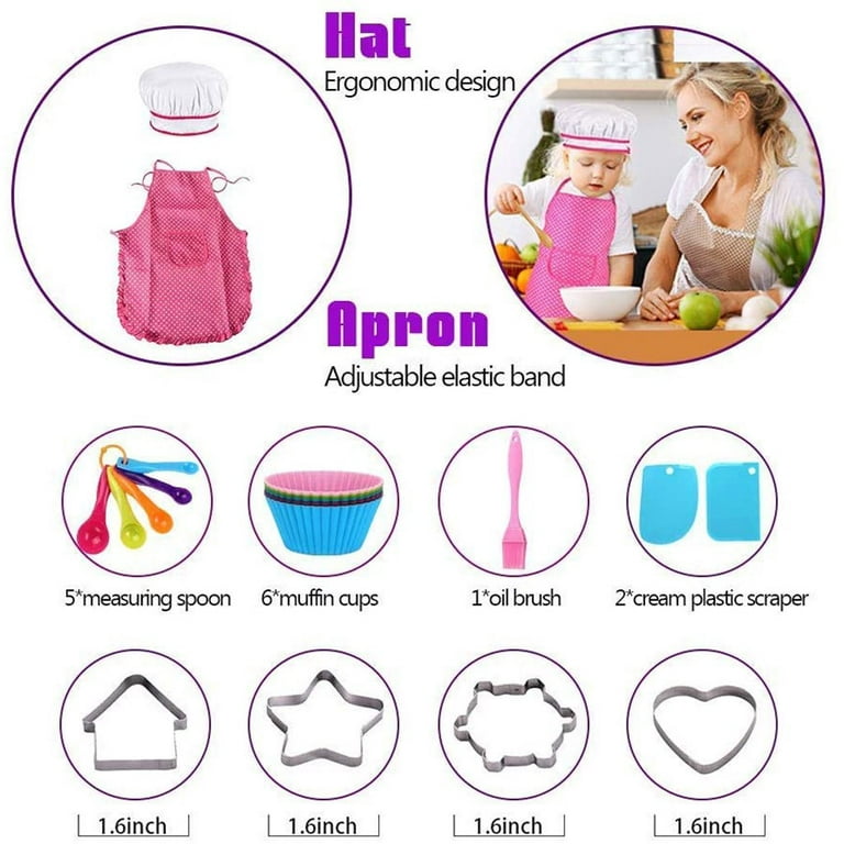 IELEK Kids Real Cooking Set Baking Kitchen Kit with Apron,Chef Hat,Cooking Supplies,Kitchen Utensils and Recipes Great Gift