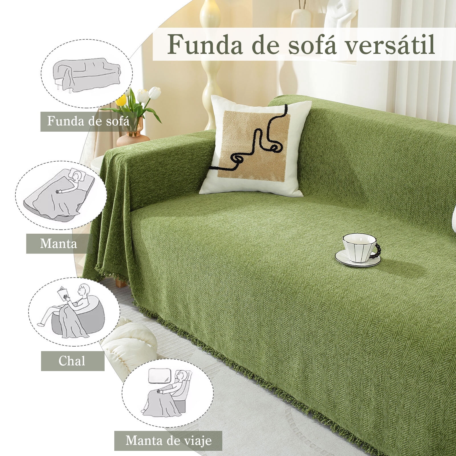 Chenille Couch Cover Pet Friendly Sofa Cover Washable Reversible Sofa Slipcover for Sectional Sofa, Loveseat, 2 or 3 Cushion Couch, Corner Sofa, Futon Cover