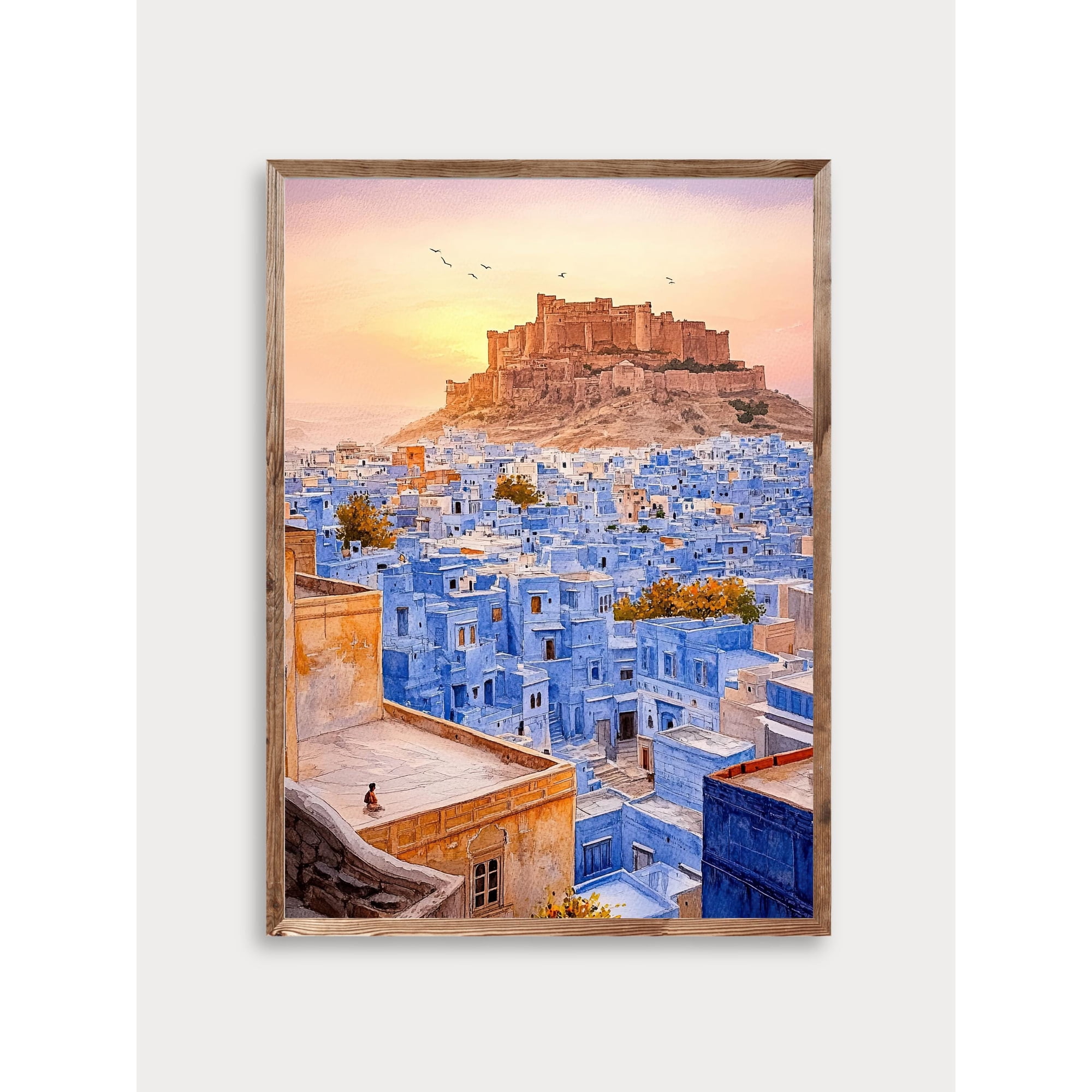 Jodhpur Blue City Watercolour Print India Wall Art Rajasthan Travel Mehrangarh Fort Decor