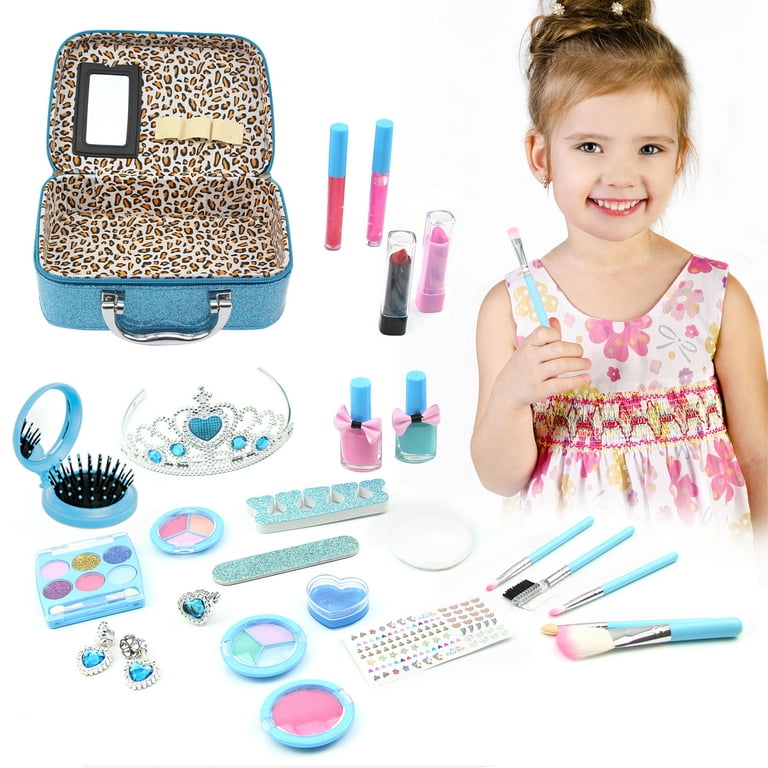Kizsbro Kids Makeup Kit for Girls, Washable Makeup Kit for Little Girls Princess Real Cosmetic Beauty Set, Gifts for Toddles Girl Pretend Play, Frozen