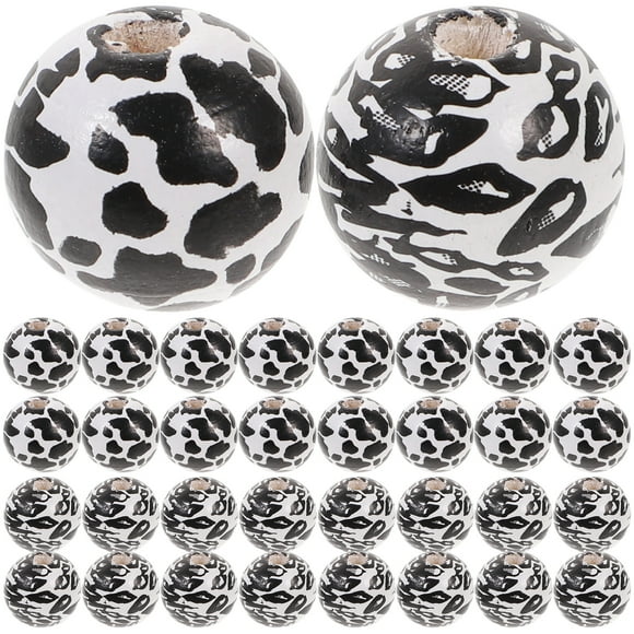 MasteelfCA 50 Pcs Perles en Bois Motif Vache Perles en Bois Perles pour Fabrication de Bijoux Perles Pré-Percées