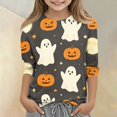 thumbnail image 2 of Halloween Cute Shirts for Kids Girls 3/4 Sleeve Funny Pumpkin Ghost Girls Tops Crew Neck Soft Casual Girls Fashion Tee Tops Red 12-13 Years, 2 of 5