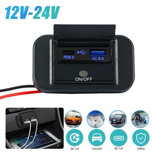 Double USB Socket chargeur de voiture 12V/24V USB Adaptateur d'alimentation de sortie de charge QC3.0+PD3.0 Panneau de sortie d'énergie de chargeur rapide de voiture
