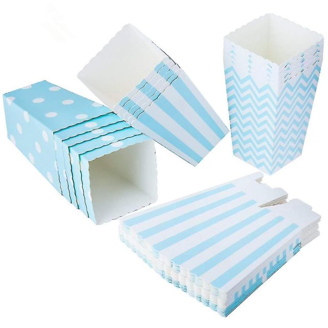 30 Uds. Cajas de palomitas de maíz, bolsas de papel de cartón para palomitas de maíz, pequeños contenedores de dulces para aperitivos, decoración para fiesta de cumpleaños y bodas para niños (azul)