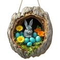 thumbnail image 7 of Easter Wreath Rabbit Sign for Front Door,Wooden Spring Rabbit Egg Wall Decorations for Outdoor Outside Porch,Farmhouse Indoor Fireplace Window Hanging Wreaths,Welcome Banner Decoration, 7 of 7