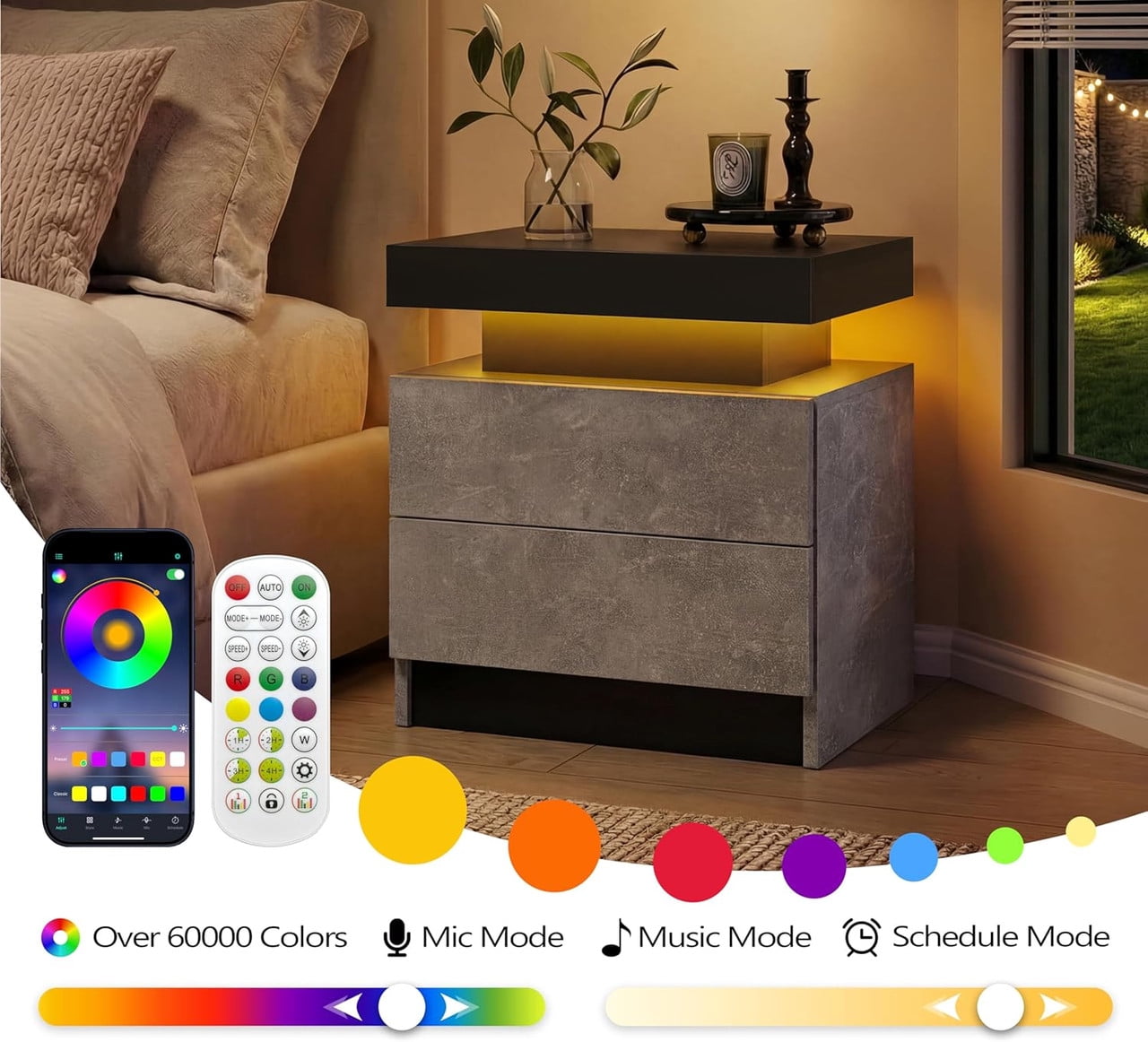 Howcool LED Nightstand, 2 Drawer Bedside Side Table with LED Lights for Bedroom Living Room