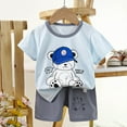 thumbnail image 3 of Hessimy Toddler Boy Summer Clothes Set Letter Print Crew Neck Short Sleeve T-Shirts Elastic Waist Shorts 2Pcs Outfits, Crew Neck（Light Blue,12-18 Months), 3 of 3