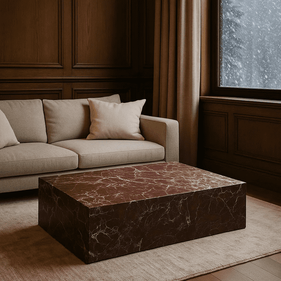 Genuine Marble Block Coffee Table - Rosso Levanto Marble