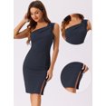 thumbnail image 2 of DARING DIVA Slit Hem Fashion One Shoulder Sheath Dress XS Dark Blue, 2 of 6