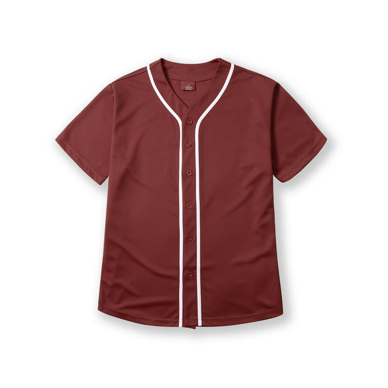 Allsense Men's Basic Sport Outline Baseball Jersey Classic Short Sleeve Shirt Burgundy 3XL, Purple