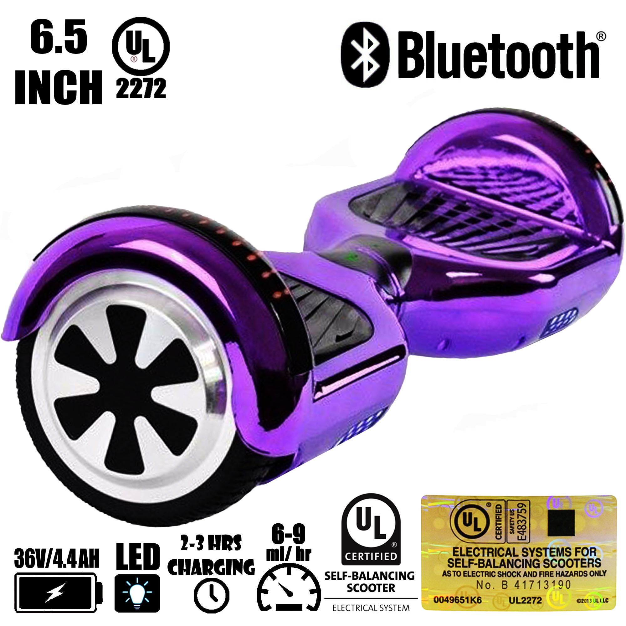 6.5" Hoverboard Bluetooth Wheel Electric Self Balance Scooter Bag Chrome Purple 