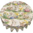 thumbnail image 1 of Easter Bunny Round Tablecloth, 60 Inch Cute Rabbit Easter Eggs Hunt Circular Table Cloth, Spring Tulip Flowers Vintage Table Cover for Dining Kitchen Party Holiday Farmhouse Decor, 1 of 6