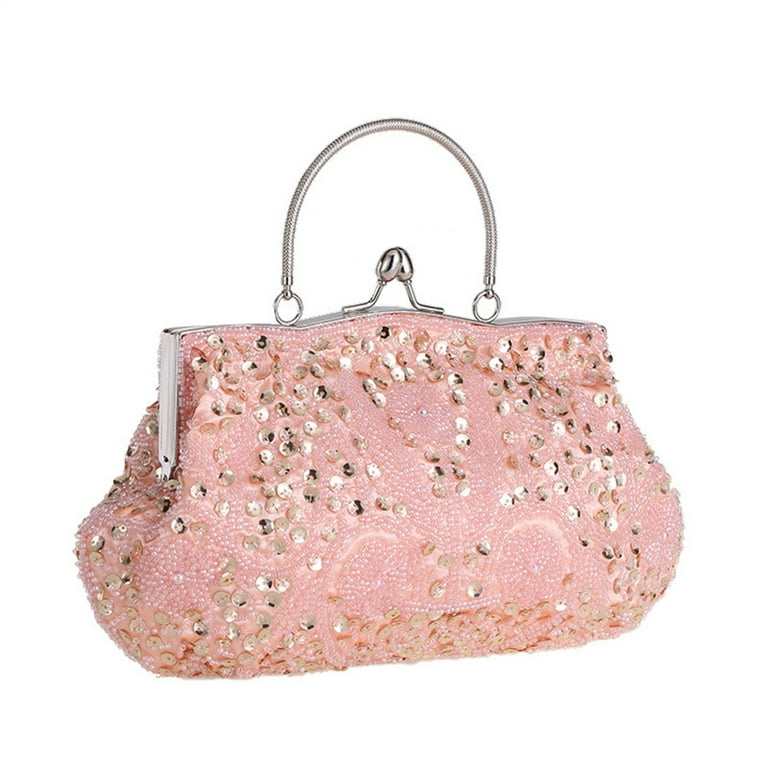 Fashion Floral Sequin Soft Dinner Evening Dress Bag Bride Bridesmaid bag Party Casual Bag Purse Large Clutch Handbag Champagne Walmart