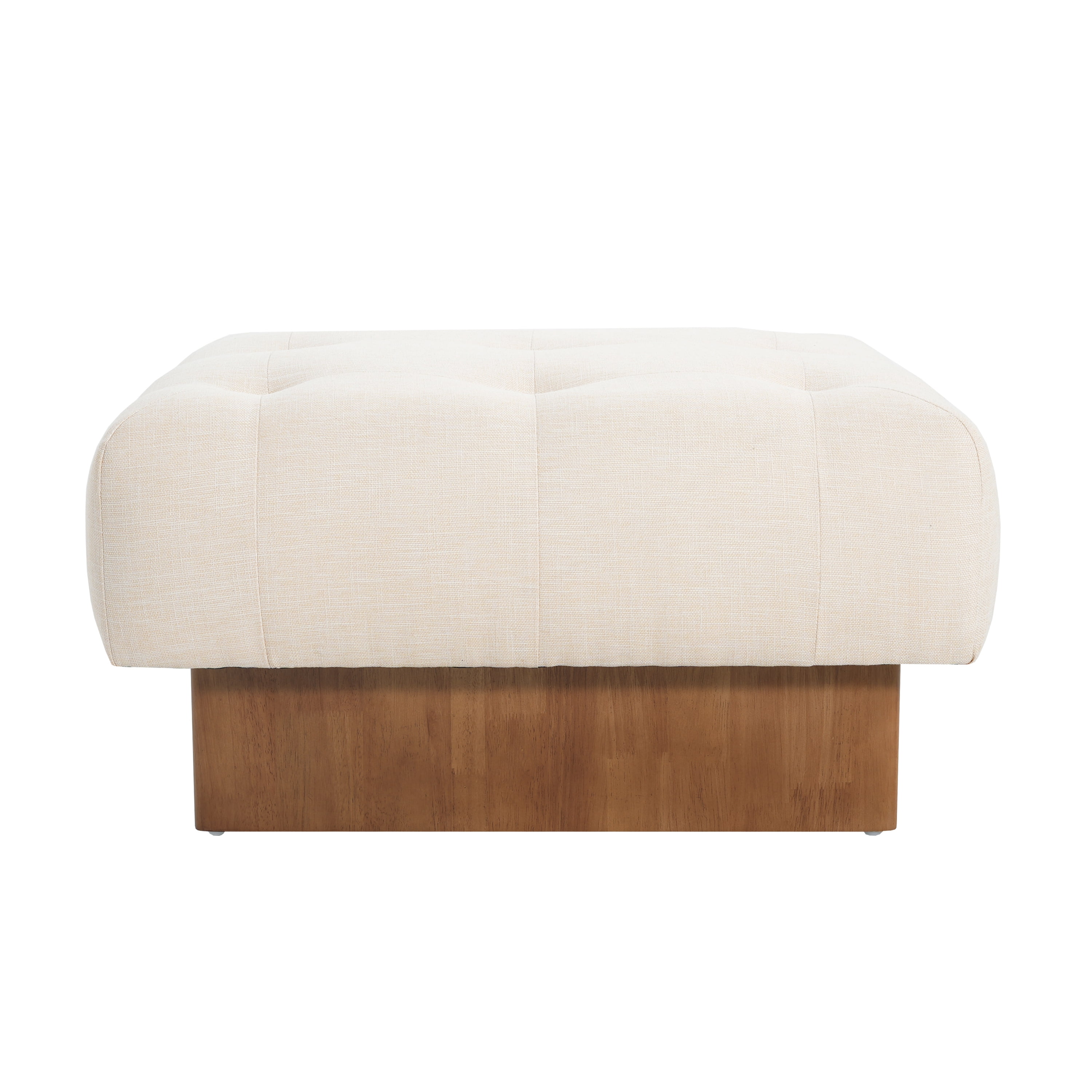 Euroco 31.5" Large Square Upholstered Tufted Linen Ottoman, Modern Accent Foot Stool Ottoman Coffee Table with Solid Wood Legs for Living Room, Beige