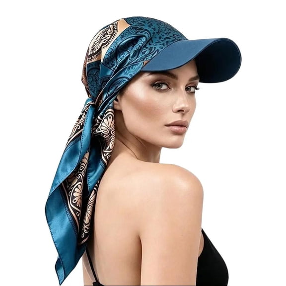 Women's scarf hat with long silk ribbon, fashionable baseball cap sun hat head wrap