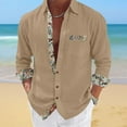 thumbnail image 2 of Dagegui Long Sleeve Shirt for Men Breathable Linen Shirts Patchwork Button Down Turndown Collar T-Shirt Casual Beach Tee Tops with Chest Pocket Khaki M, 2 of 6