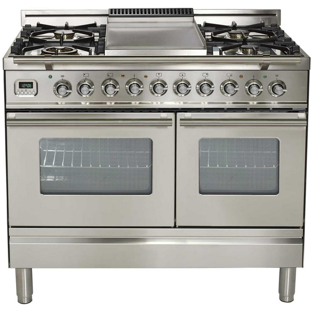 Ilve UPDW100FDMPILP Pro Series 40 Inch Dual Fuel Convection Freestanding Range, 4 Sealed Burners