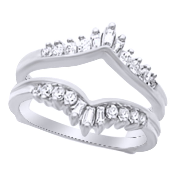 AFFY White Natural Diamond Guard Enhancer Ring in 14k White Gold (0.38 Cttw) Ring Size : 4
