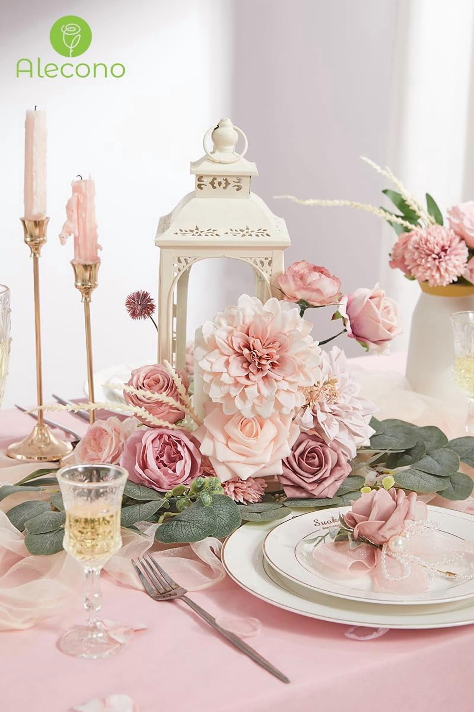 Artificial Flowers, Dusty Pink Silk Fake Flowers for DIY Wedding Bridal Bouquets, Wedding Cake Flowers for Table Centerpieces Baby Shower Birthday Party Home Decorations