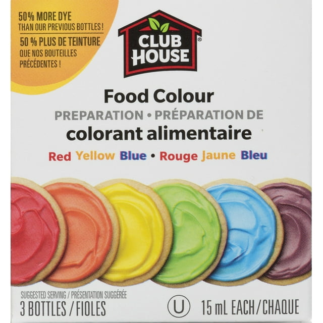 Club House, Food Color Preparation, Red, Yellow, Blue