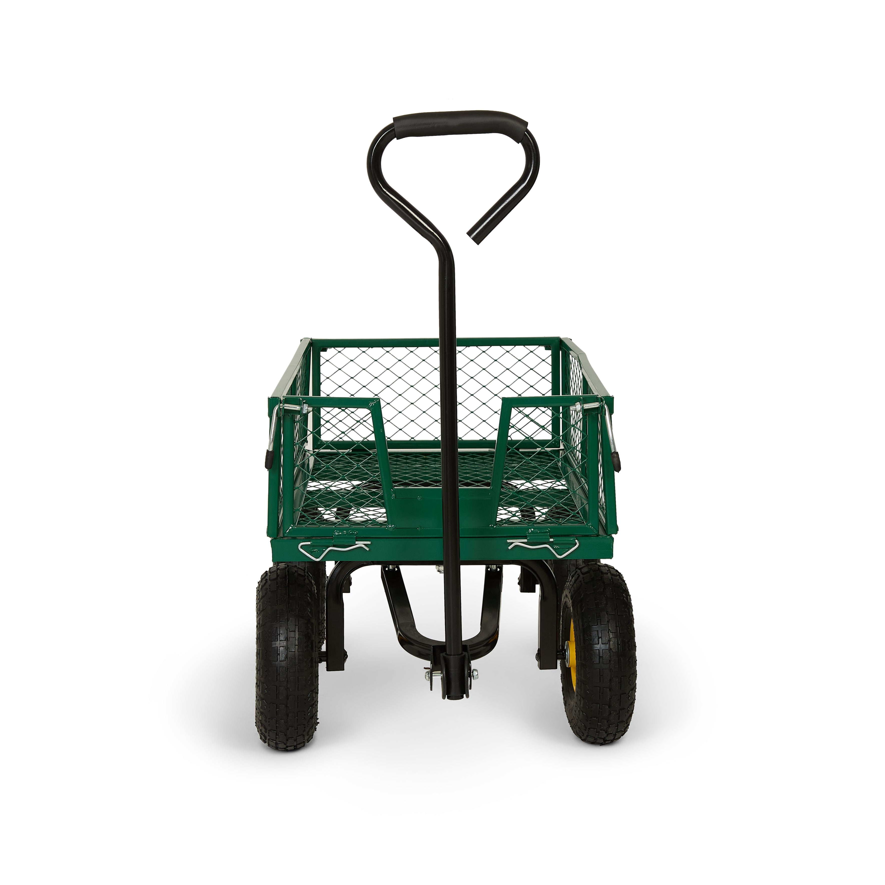 Backyard Expressions Heavy Duty Garden Cart 600 lb, 38" x 20" Steel Bed Utility Wagon with Removable Mesh Sides, Powder-Coated Frame, 10" Pneumatic Wheels, Pull Handle Yard/Lawn Hauler