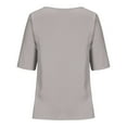 thumbnail image 4 of Summer Tops LEBONYARD Tops for Women Dressy Casual,Women's Solid Color Casual Round Neck Linen Knot Linen Button Short Sleeved Top Gray S, 4 of 5