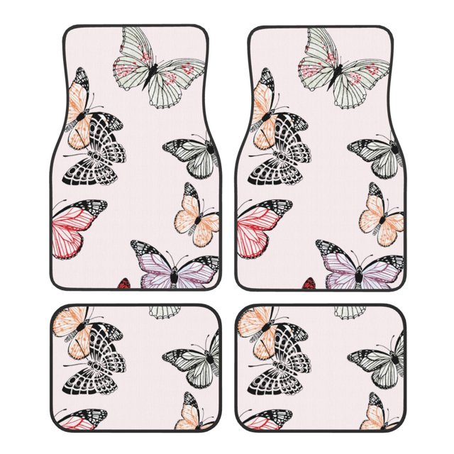 Lsque Tapis de Sol 4 Pcs Imprimé Papillon, Doublures en Caoutchouc Résistantes, Design Antidérapant, Protection Automobile Toutes Saisons, Véhicules, Voitures, Camions et SUV