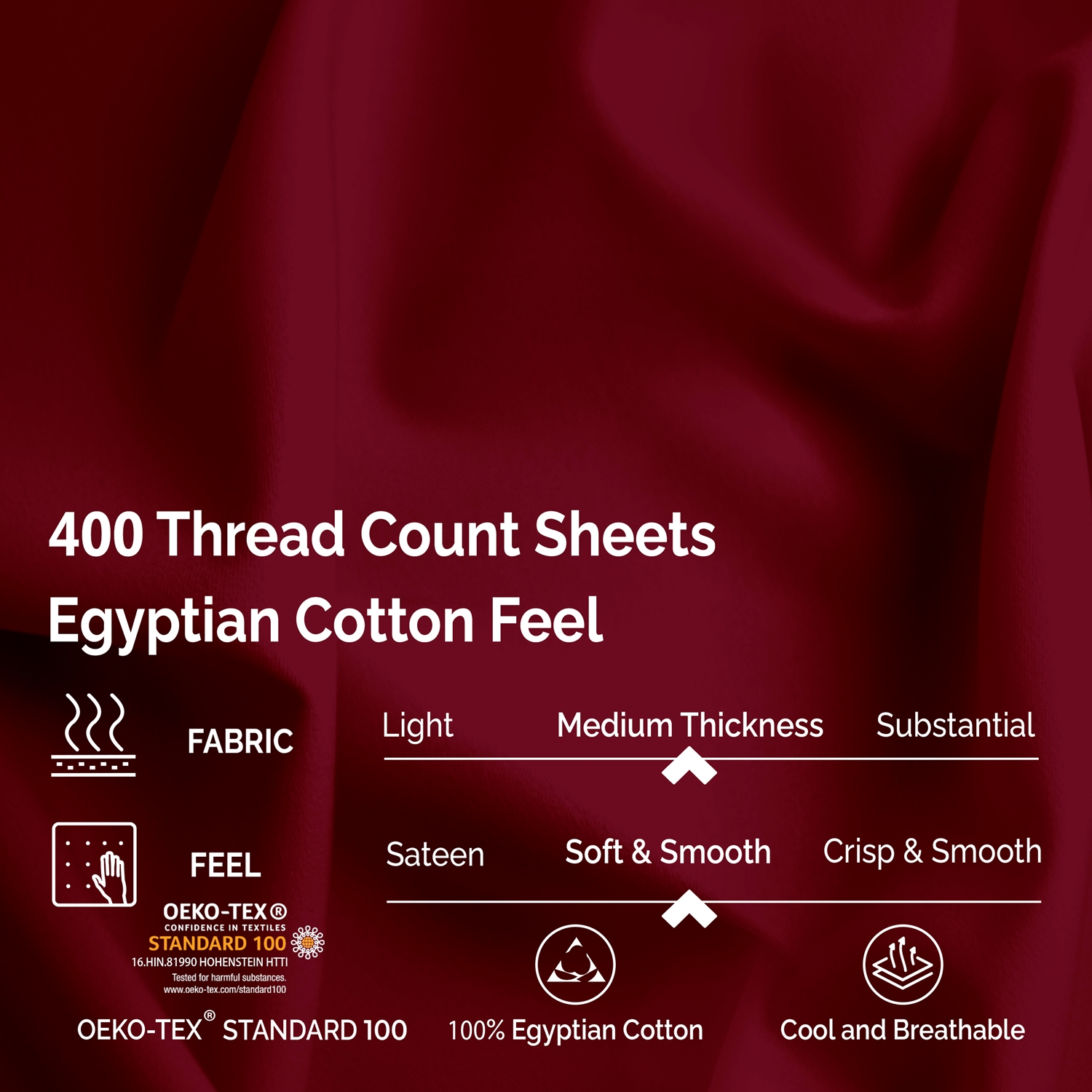 Superior Egyptian Cotton Sheet Set, Twin, Burgundy - image 4 of 7
