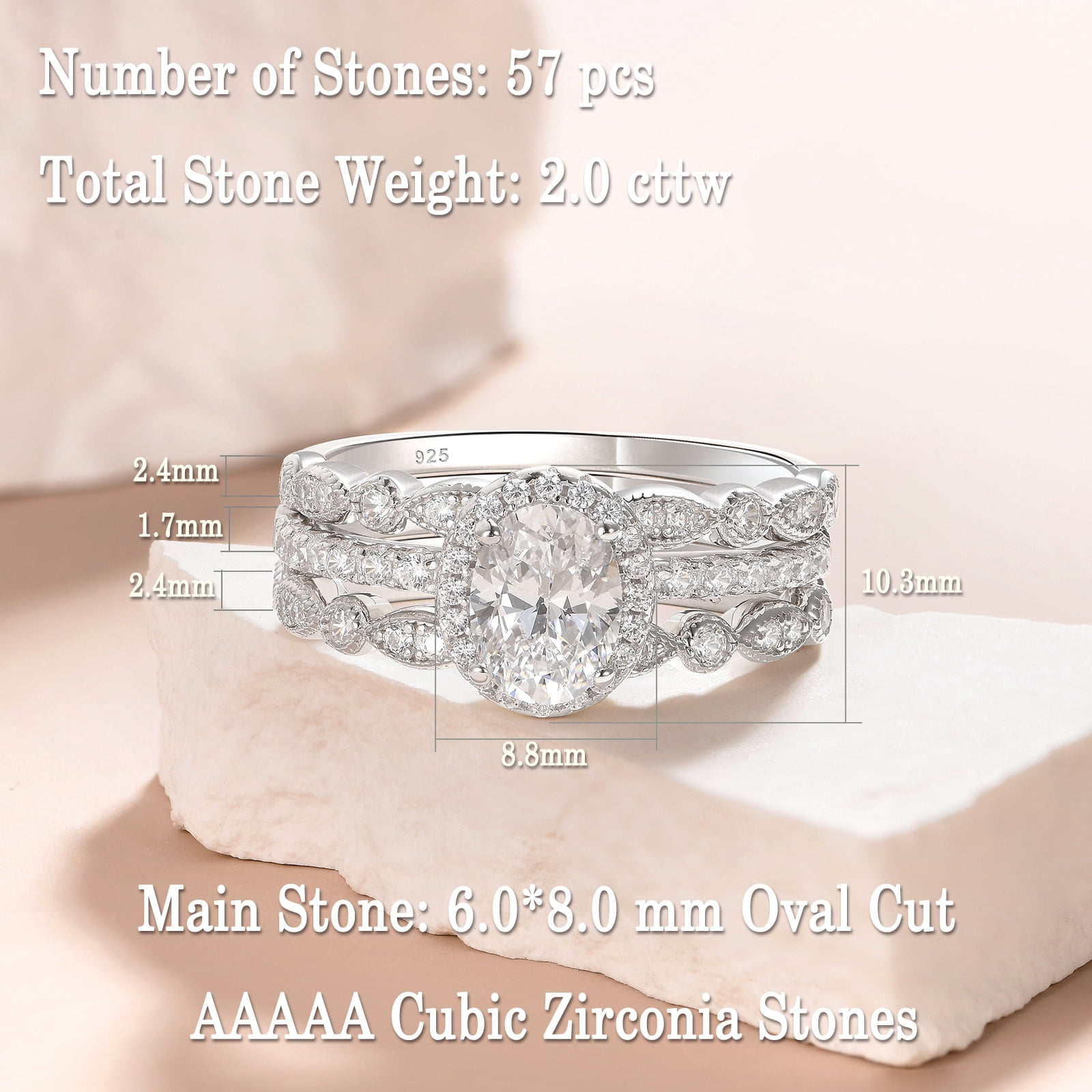 Newshe Jewellery Engagement Sets Wedding Rings for Women 925 Sterling Silver 3pcs White Cz Size 6