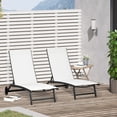 thumbnail image 2 of Outsunny Ensemble de 2 Chaises Longues d'Extérieur, Chaise de Bronzage à Roulettes, Blanc Crème, 2 of 10