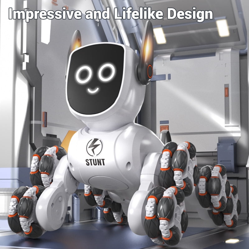 Remote Control Robot Dog Toys, RC Smart Robot Intelligent Pets 8WD Gesture Sensing Stunt Toys with Light and Music, Gifts for 8+ Years Old Boys Kids