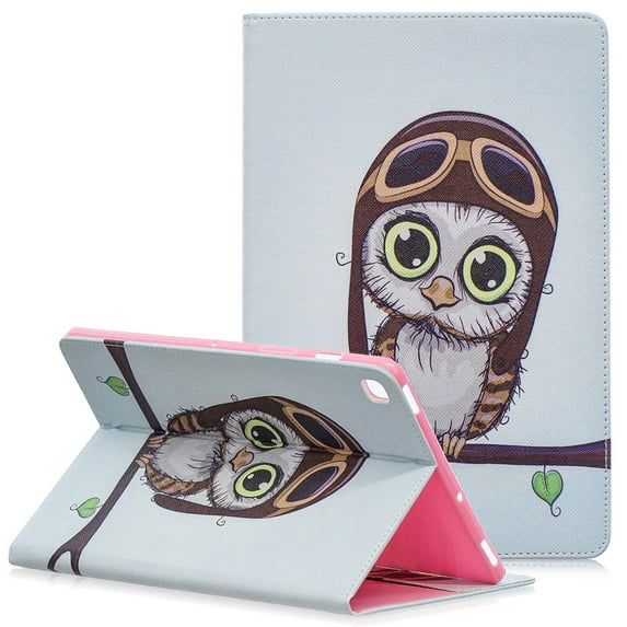 Allytech Slim Case for Samsung Galaxy Tab S5e 10.5" 2019 Model SM-T720/T725, Ultra Thin Lightweight Magnetic Closure Folding Stand Shockproof Cards Pocket Wallet Case Cover, Owl