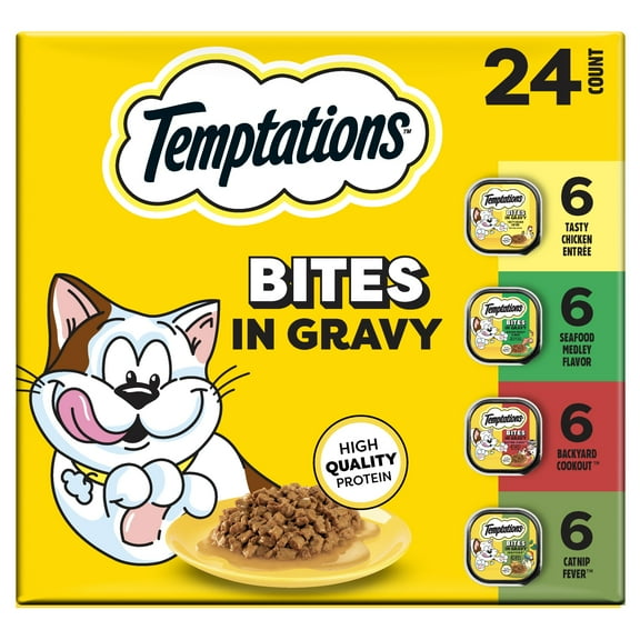 Temptations Bites in Gravy Variety Pack Adult Wet Cat Food, 3.5 oz Trays, 24 pk