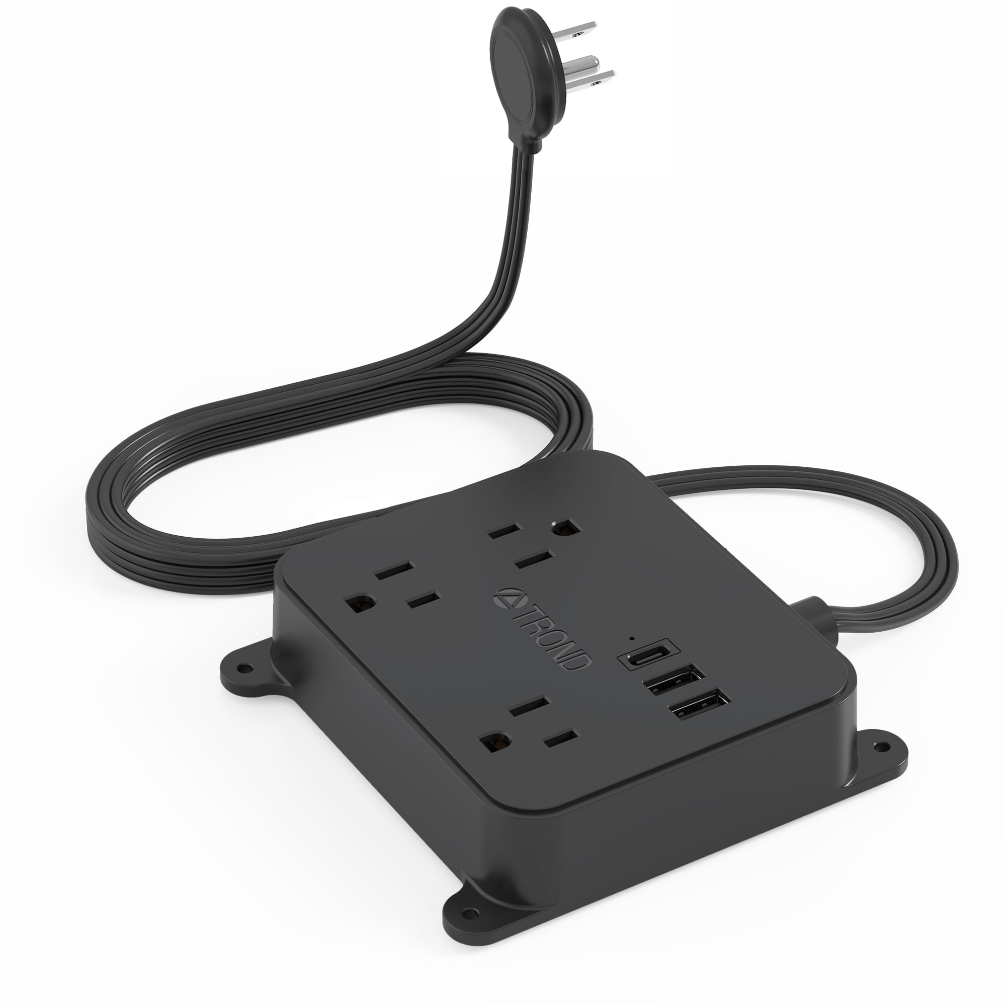 TROND Flat Plug Power Strip with USB C, 10FT Ultra Thin Long Extension