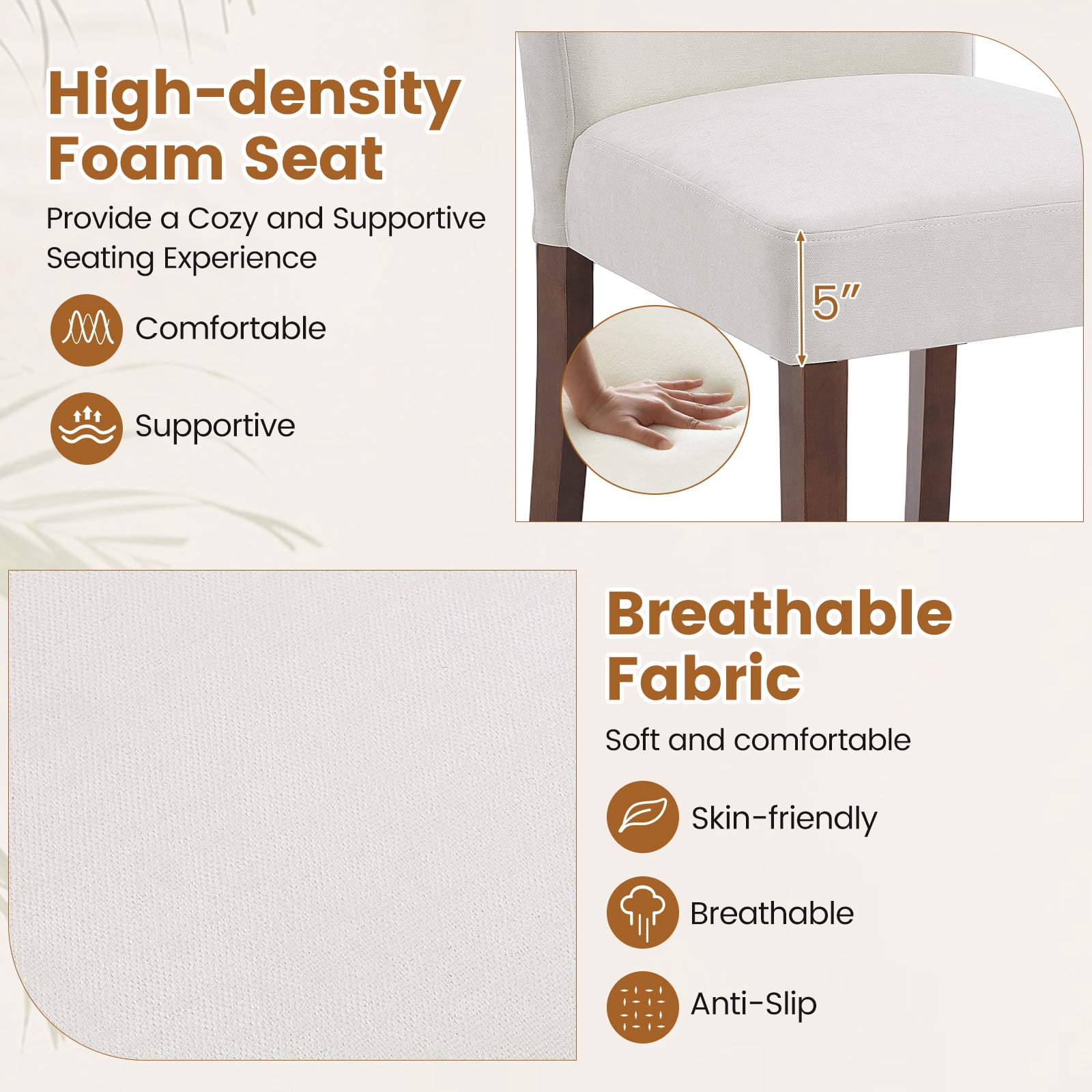 Firmoz Set of 4 Fabric Dining Chairs, Parsons Modern Kitchen Chairs with Wood Legs, White