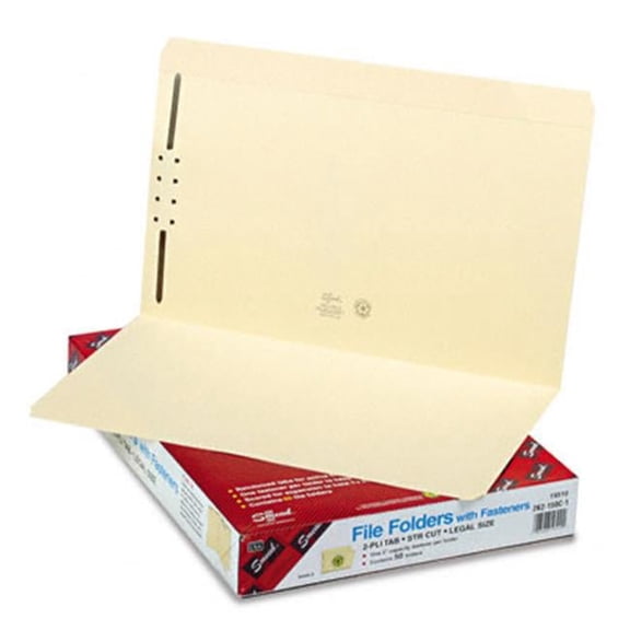 Smead  Folders One 2 Capacity Fasteners Straight Cut Top Tab Legal Manila 50/Box - Manila - Legal