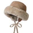 thumbnail image 2 of YABCSAZ Women's Faux Suede Bucket Hat Winter Warm Fleece Lined Ear Flap Hat Casual Drawstring Thickened Faux Suede Warm Hat for Daily Wear, 2 of 9