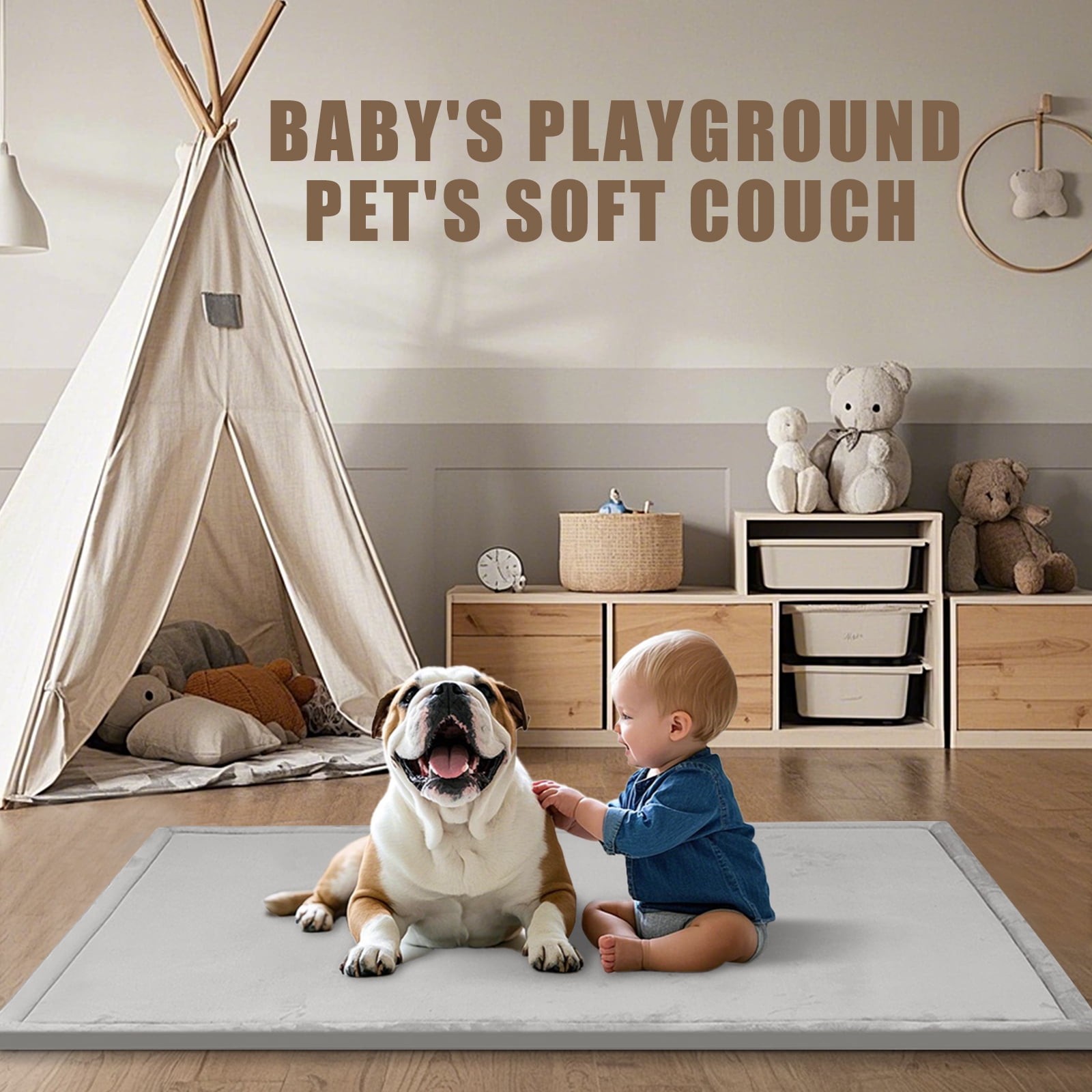 ACOMOPACK Baby Play Mat, 1.3"Thick Memory Foam Area Rug, Soft Coral Velvet Baby Crawling Pad With Non-Slip Backing, 59"X79" Tummy Time Mat, Tatami Padded Carpet, Baby Nursery Rug For Toddlers
