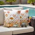thumbnail image 4 of Fall Botanical Outdoor Waterproof Pillow Covers, Pumpkins Floral Autumn Farmhouse Decorative Square Throw Pillowcase Sofa Cushion Sham for Patio/Couch/Chair, 20"x20" 2 Pack, 4 of 8