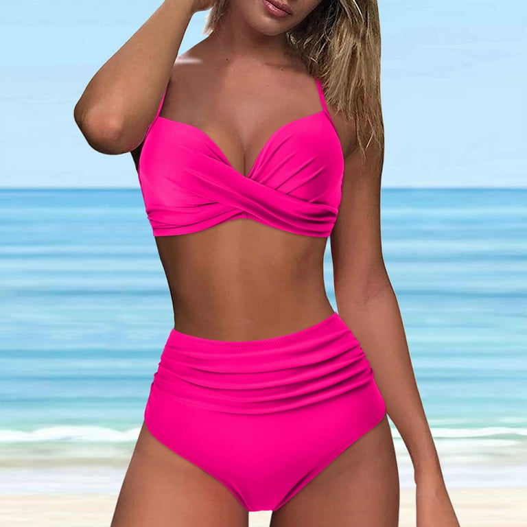 NECHOLOGY Teen Bikini Swim Shorts Womens Stretchy Sporty Bathing Suit  Bottoms Side V Slit Boyshorts Swimsuit Board Shorts Hot Pink 100% Polyester  