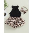 thumbnail image 4 of Wassery Infant Baby Girls Summer Outfit Solid Color Sleeveless Hanging Neck Tank Tops + Leopard Print Ruffle Shorts + Headband Set 3Pcs 3-24M, 4 of 9