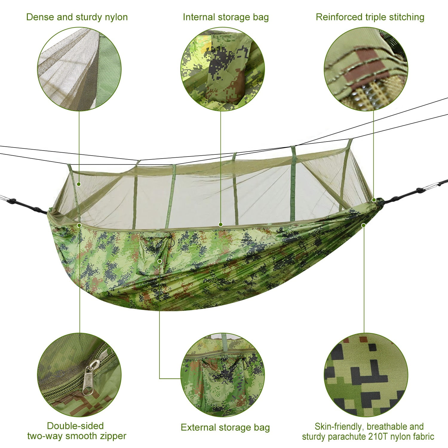 Double Camping Hammock with Mosquito Net - 600lb Capacity Portable Nylon Hanging Bed for 2 Person, Hiking, Backyard, Travel w/Straps & Carry Bag