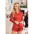 thumbnail image 2 of Ekouaer Womens Satin Pajama Sets Long Sleeve Top and Shorts Lounge Set Button Down Sleepwear, 2 of 6